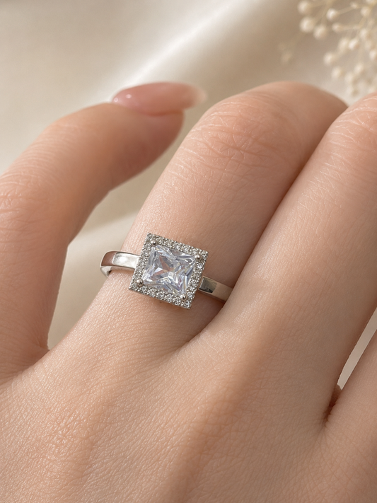 Square Halo Princess Cut Ring