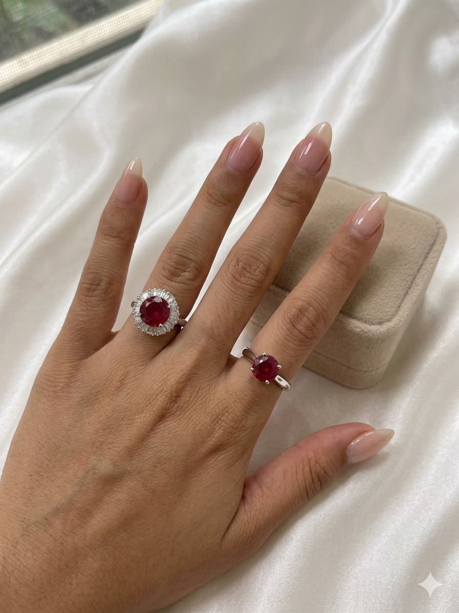 Red Ruby Halo Ring