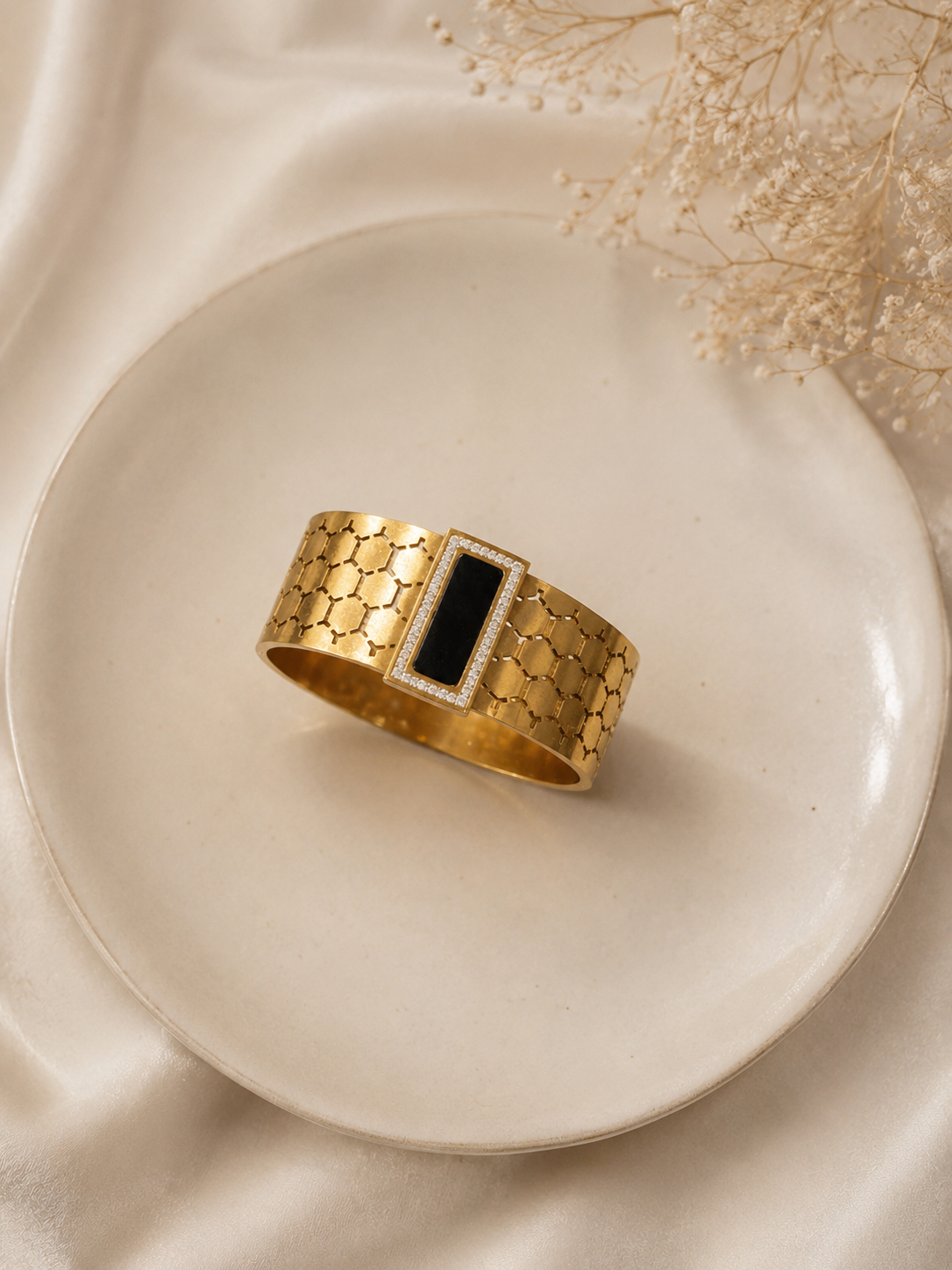 Hexagonal Gold-Plated Cuff Bracelet