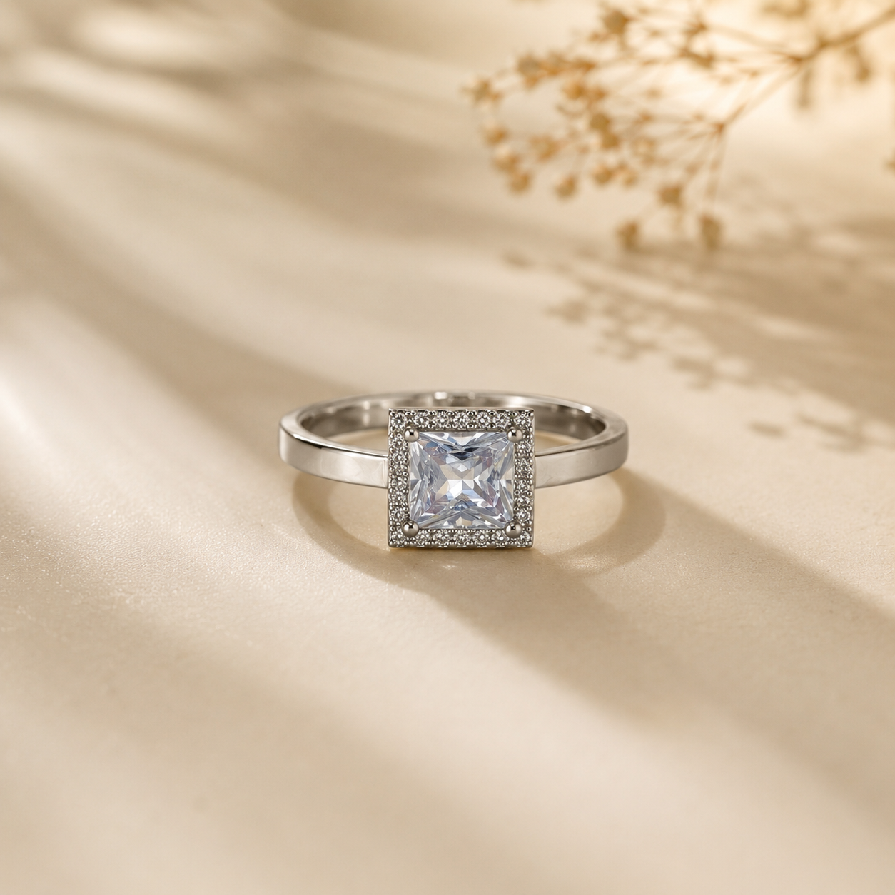 Square Halo Princess Cut Ring
