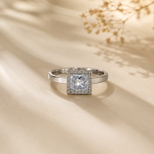 Square Halo Princess Cut Ring