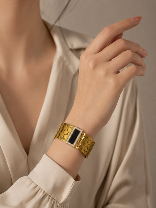 Hexagonal Gold-Plated Cuff Bracelet