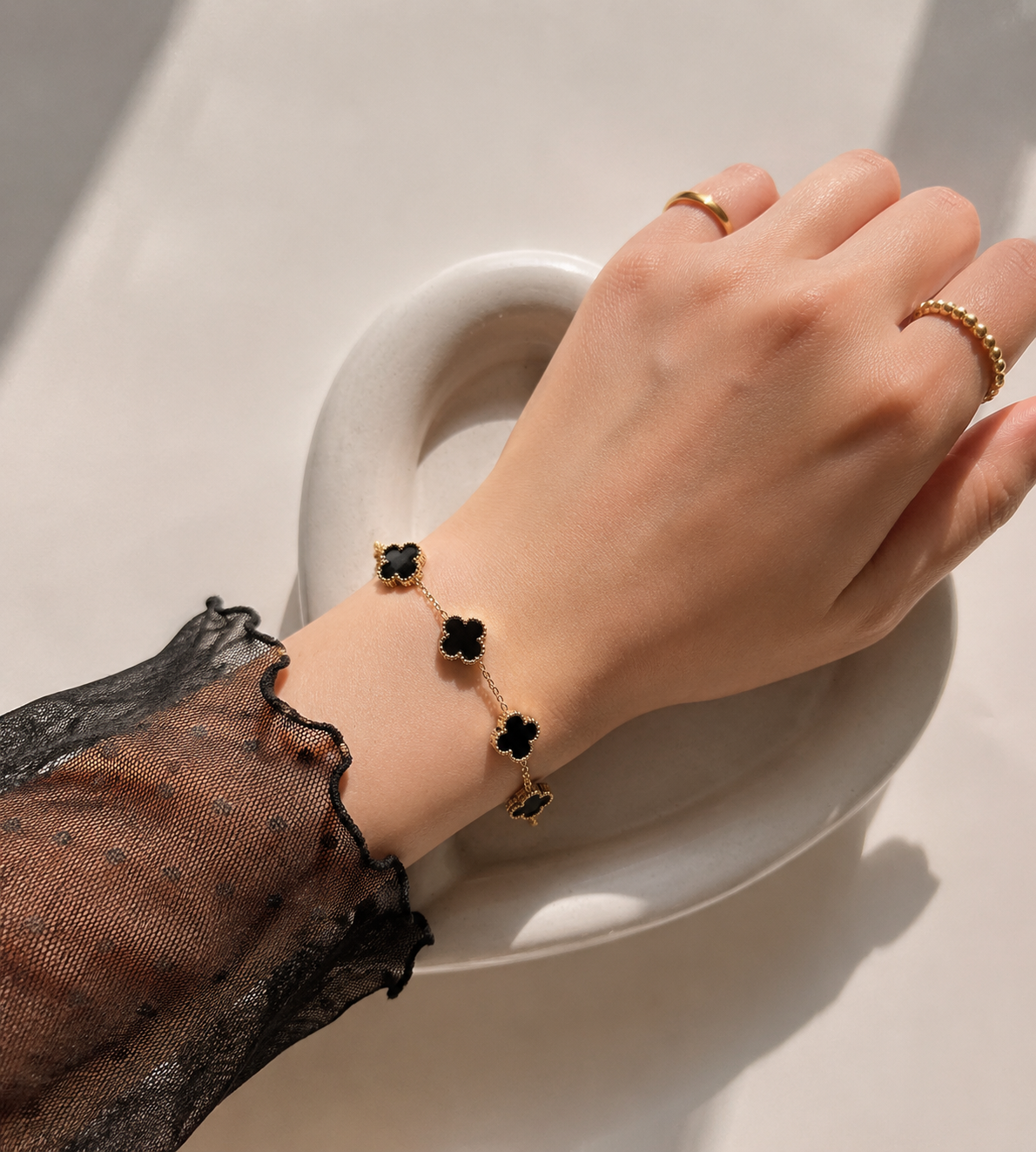Golden Onyx Clover Bracelet