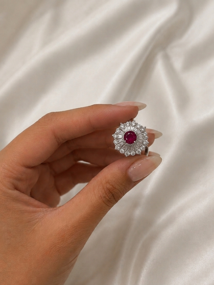 Elegant Starburst Ruby Ring