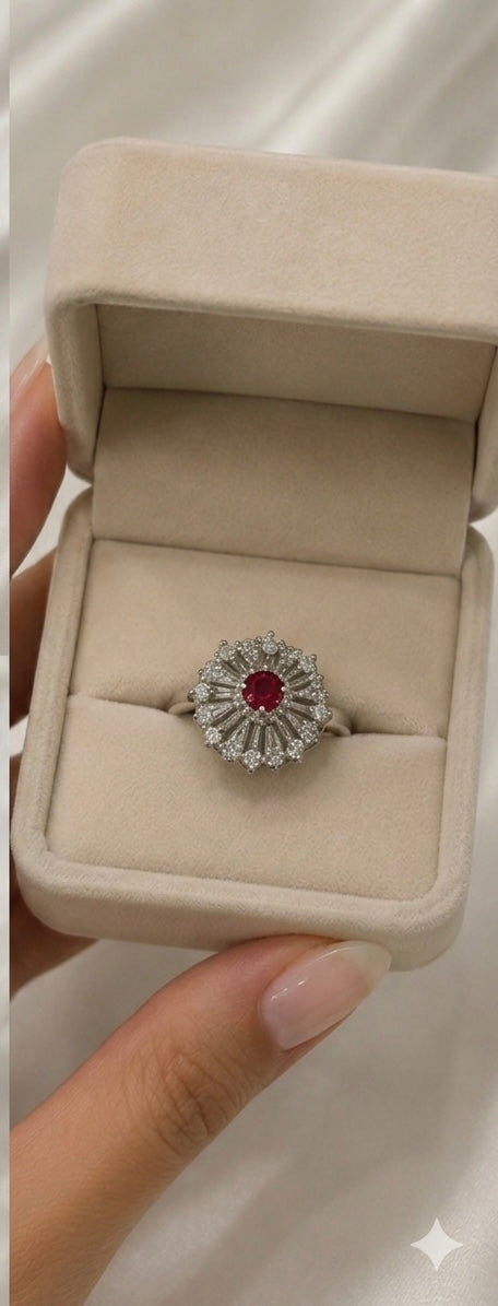 Elegant Starburst Ruby Ring