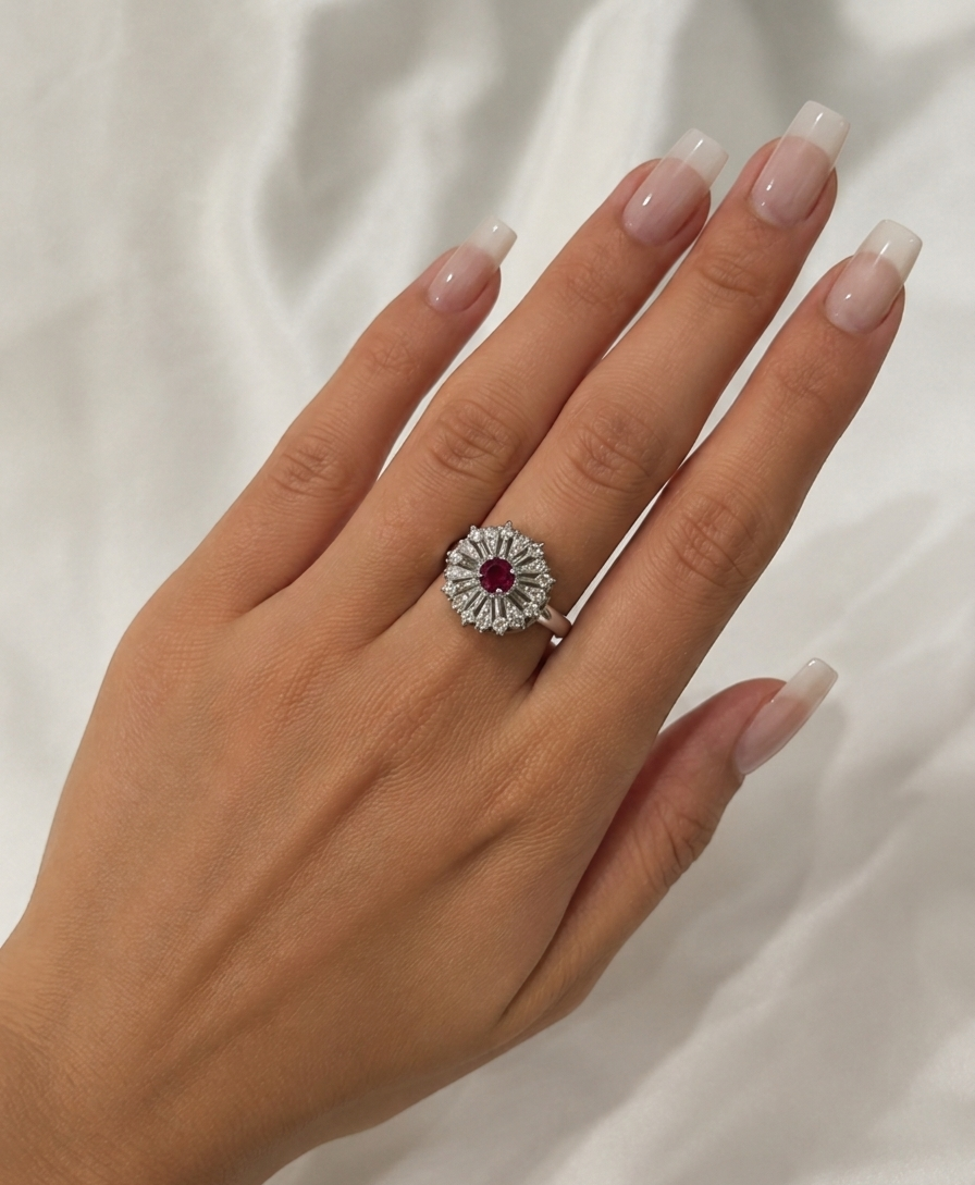 Elegant Starburst Ruby Ring