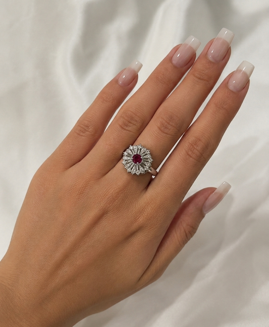 Elegant Starburst Ruby Ring