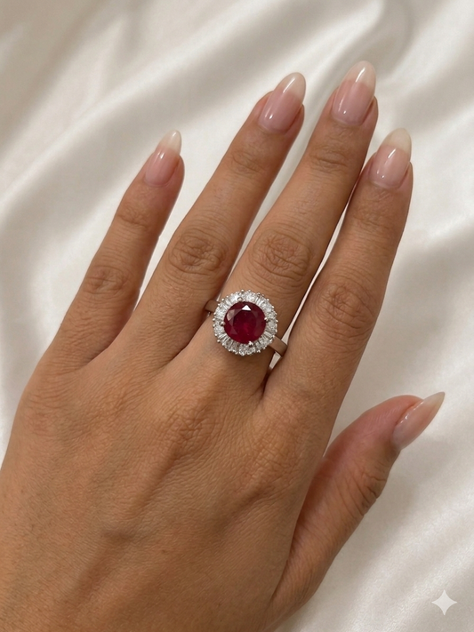 Red Ruby Halo Ring