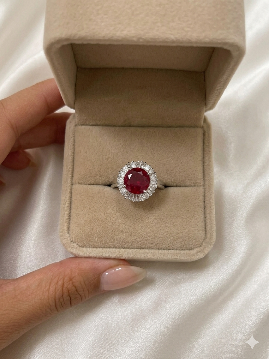 Red Ruby Halo Ring