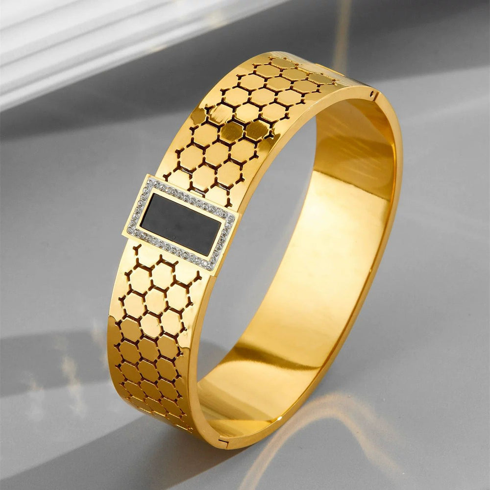 Hexagonal Gold-Plated Cuff Bracelet